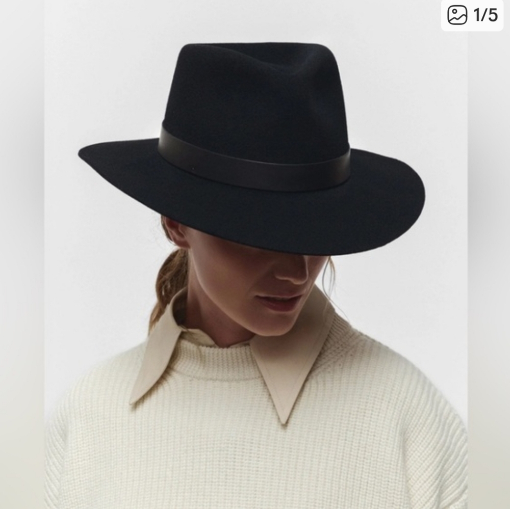 Janessa Leone Ross Wool Black Minimalist Quiet Luxury Fedora Hat